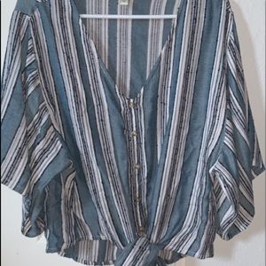 striped v neck tie top